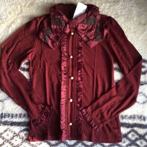 Elegant Burgundy Blouse with Bow Detail Axes Femme